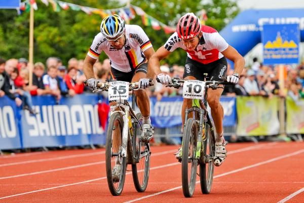 Andreas Kugler (Switzerland) and Tim Bohme (Germany) sprint for 11th.