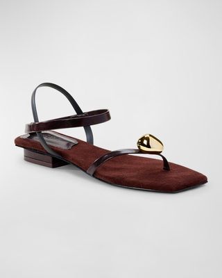 Illene Leather Jewel Flat Thong Sandals
