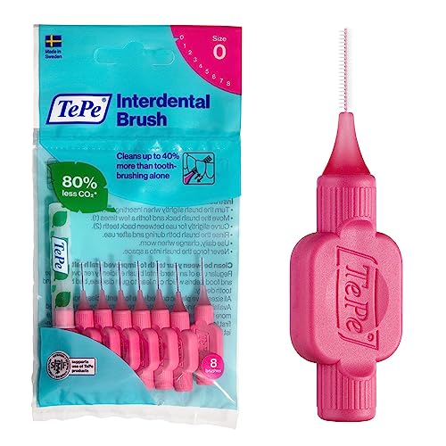 Tepe Interdental Brush, Original, Pink, 0.4mm/iso 0, 8pcs, Plaque Removal, Efficient Clean Between Teeth, Tooth Floss, for Narrow Gaps