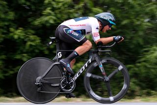 Ilan Van Wilder in white Best Young Jersey during the 2021 Critérium du Dauphiné