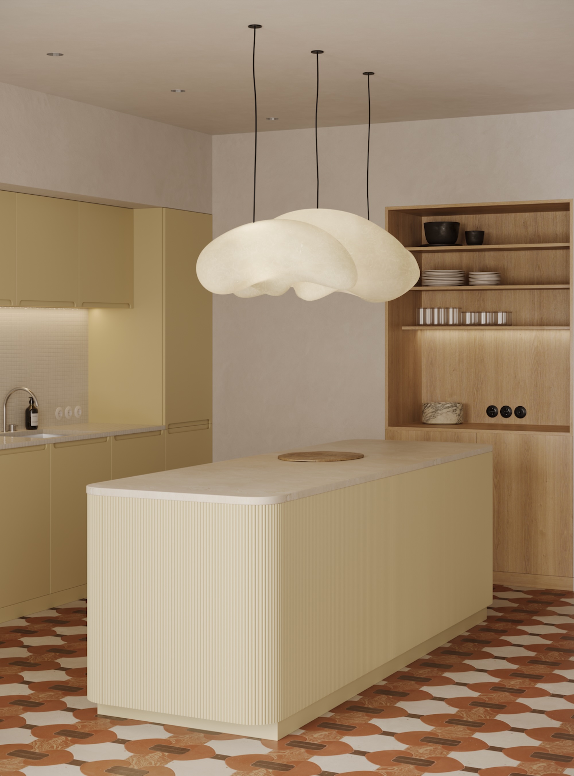 butter yellow kitchen and kitchen island