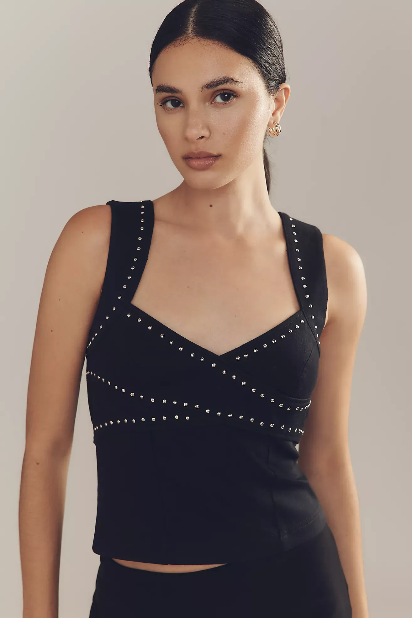 By Anthropologie Twist-Front Studded Tank Top