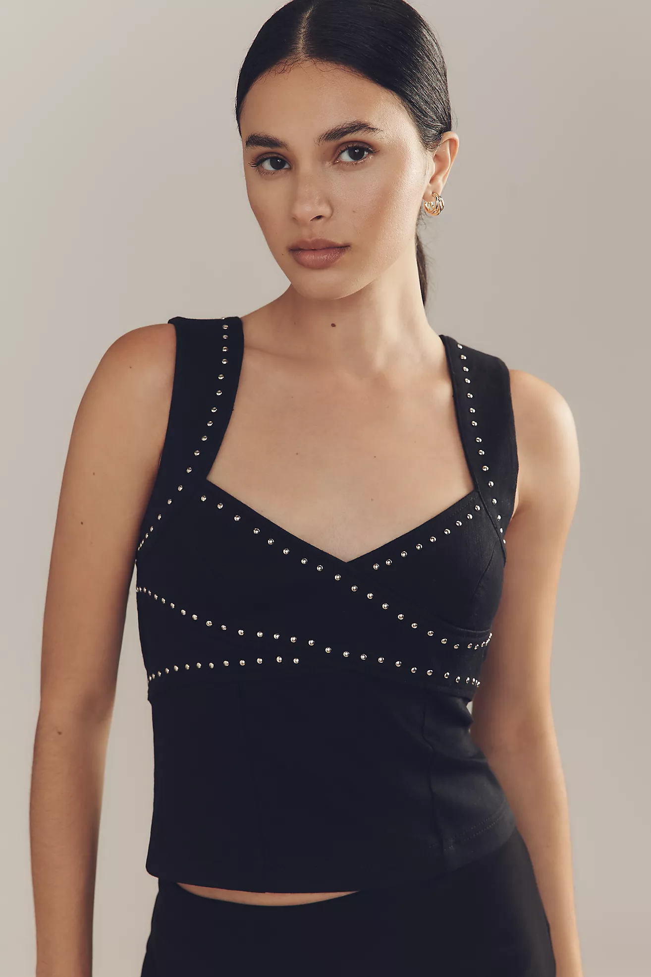 By Anthropologie Twist-Front Studded Tank Top