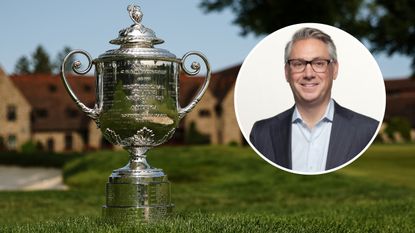 The PGA Championship trophy and an inset of Terry Clark