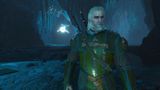 The Witcher 3 screenshot of Geralt in a cave wearing the Griffin armor set
