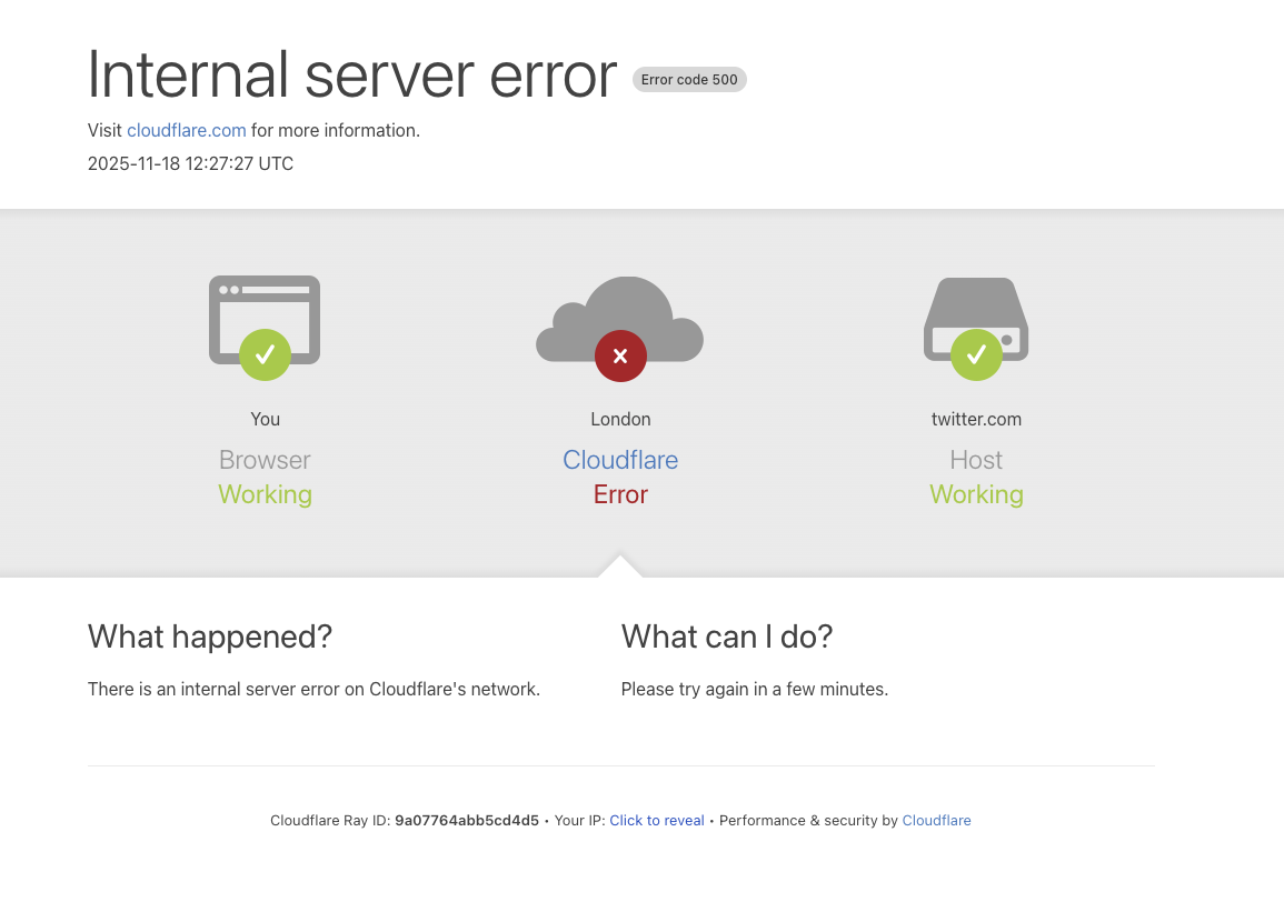 Internal server error screenshot