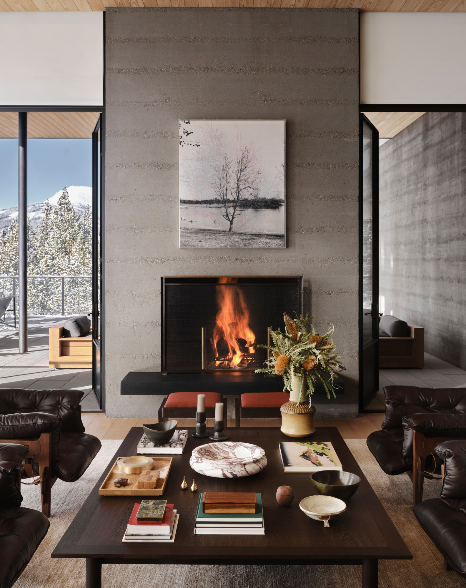 Big Sky Montana house interior with snowy mountain views