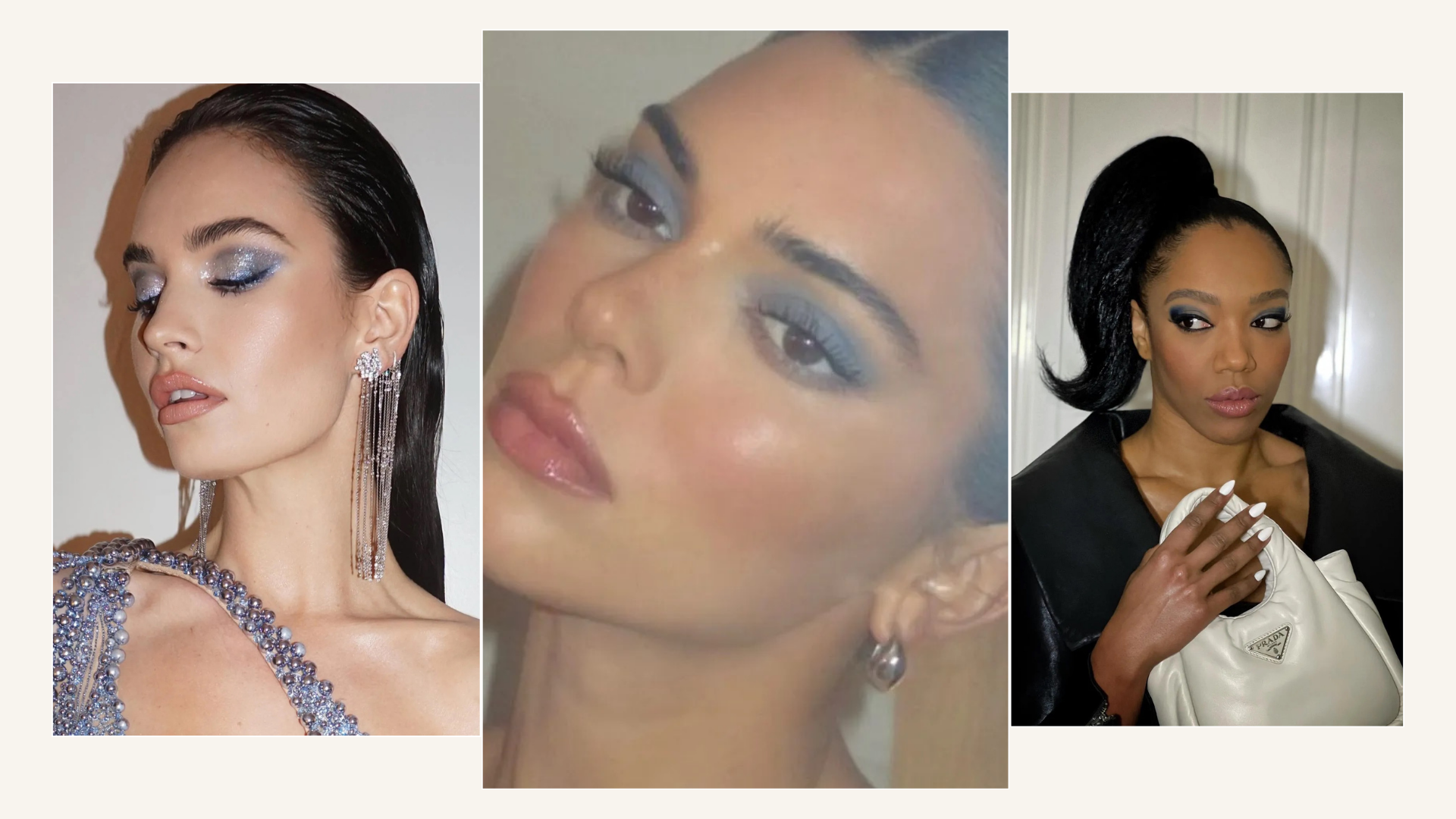 A collage of trendy blue eyeshadow looks