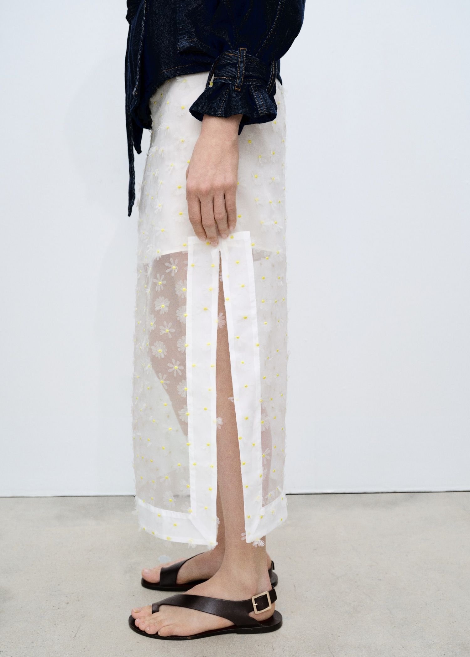 Semi-Transparent Floral-Embroidered Skirt - Women | Mango Usa