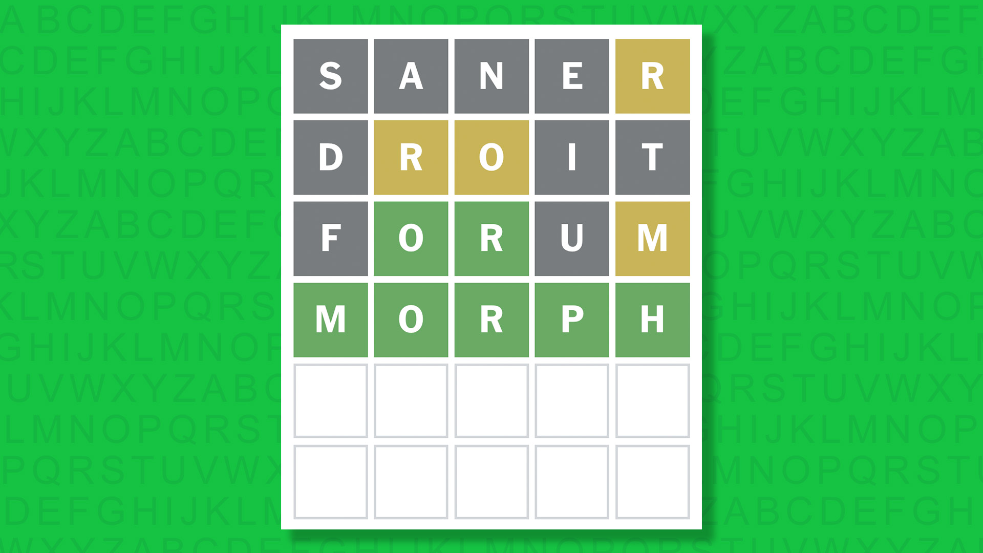 NYT Wordle answer for game 1813 on a green background