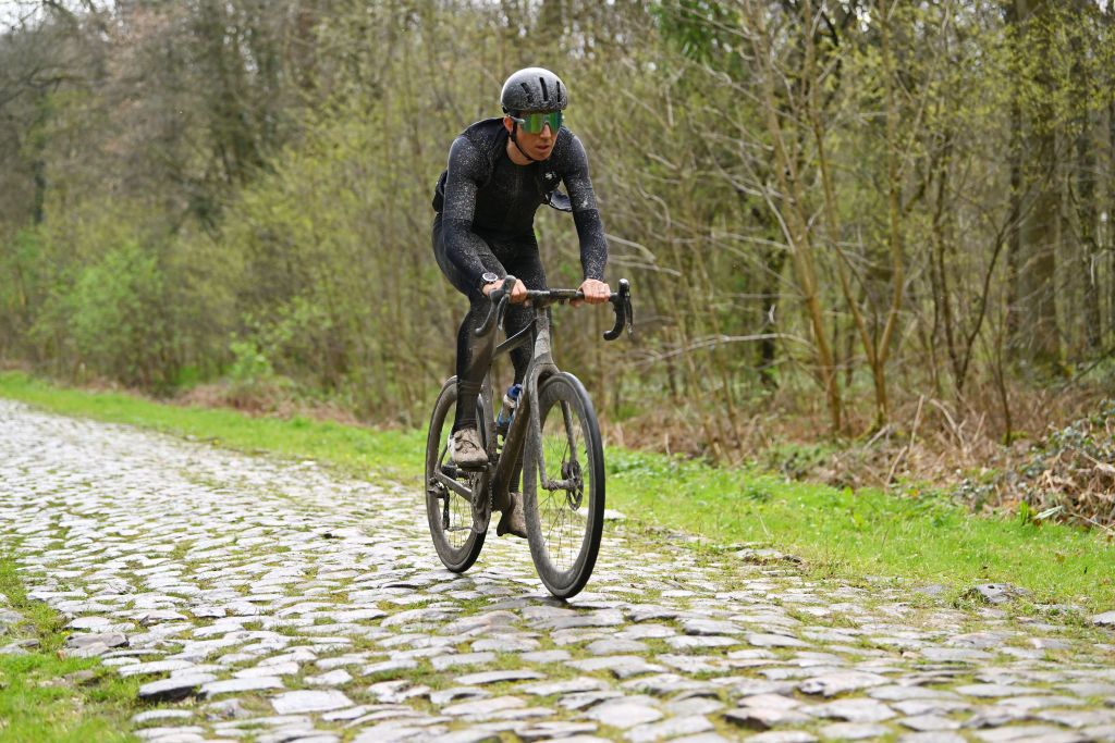 ROUBAIX FRANCE APRIL 05 Sep Vanmarcke of Belgium sports director of Team IsraelPremier Tech trains at the Troue dArenberg cobblestones sector during the 121st ParisRoubaix 2024 Previews UCIWT on April 05 2024 in Roubaix France Photo by Luc ClaessenGetty Images