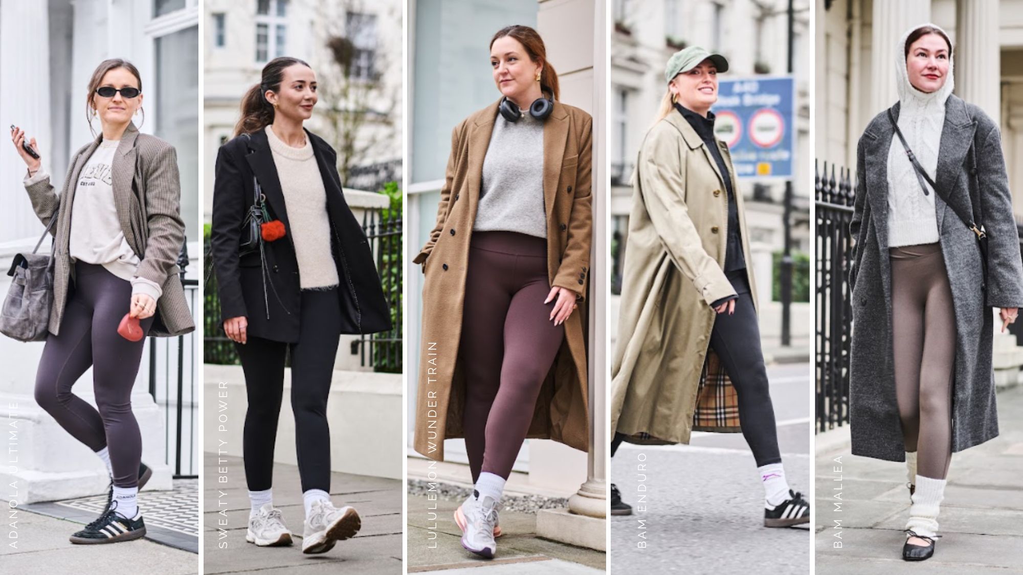 From left to right: MC UK staffers Ally Head, Mischa Anouk-Smith, Sophie Cookson, Jadie Troy-Pryde and Dionne Brighton testing the best gym leggings in this round up