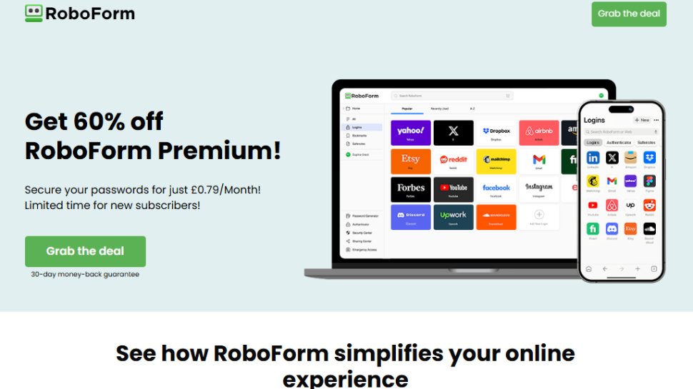 Website screenshot of RoboForm (August, 2025)