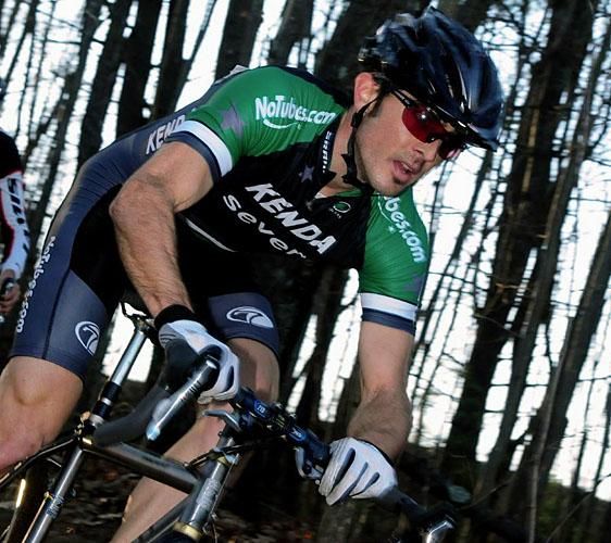 Michael Broderick (Kenda-Seven-No Tubes) leaving the singletrack.