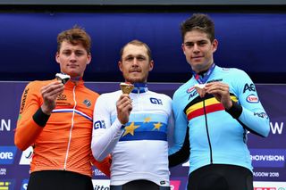 Trentin separates the pair on the podium at the elite 2018 road Euros
