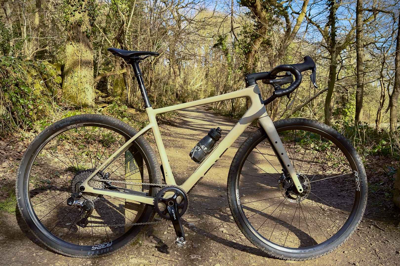 ENVE MOG propped up side on on a trail in Sheffield