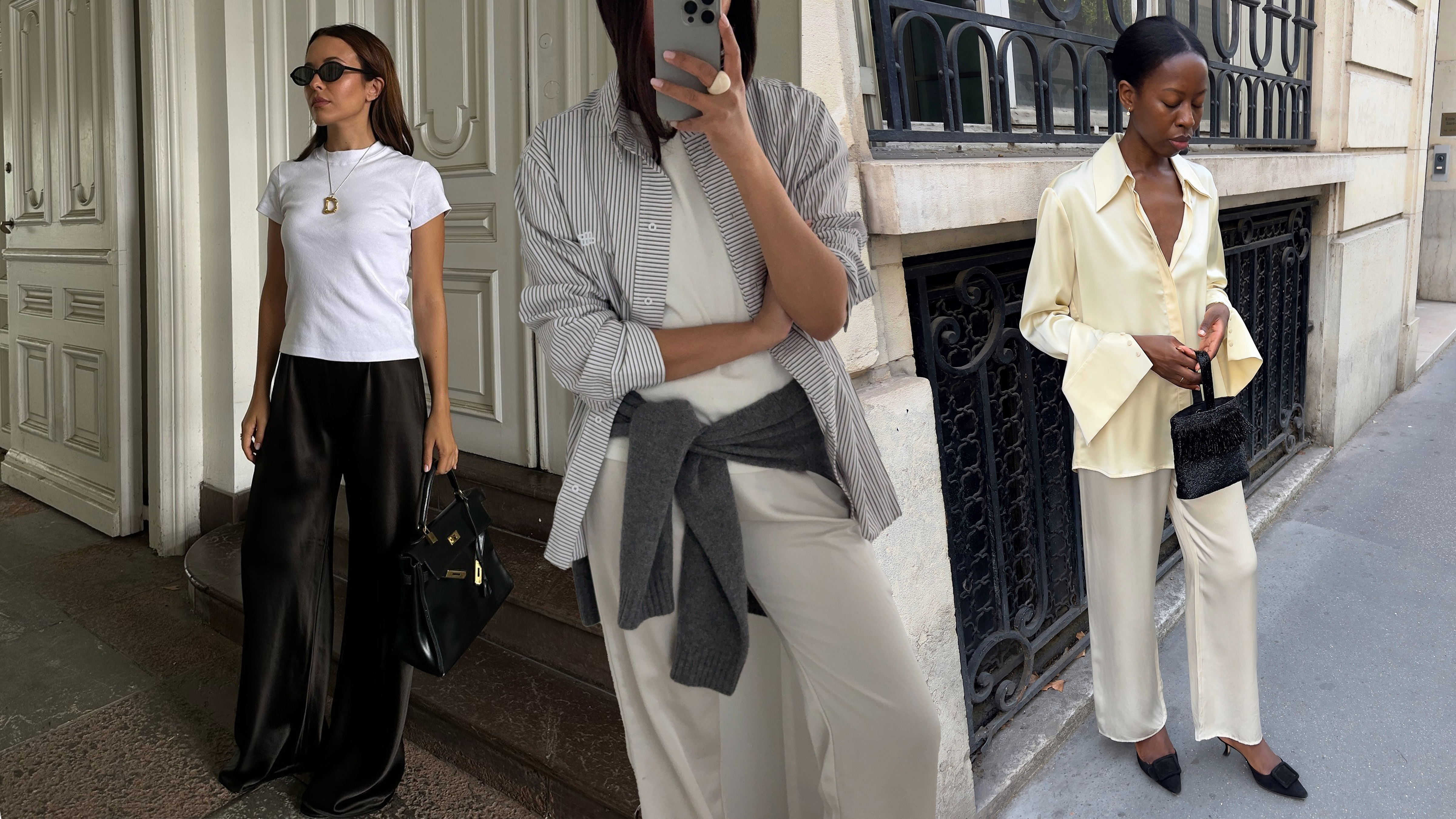 @deborabrosa, @ingridedvinsen, and @sylviemus_ wearing the satin pants trend