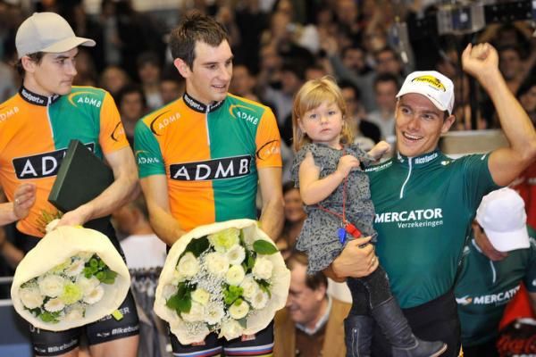 Kenny De Ketele with daughter Elena and Marc Hester and Morgan Kneisky