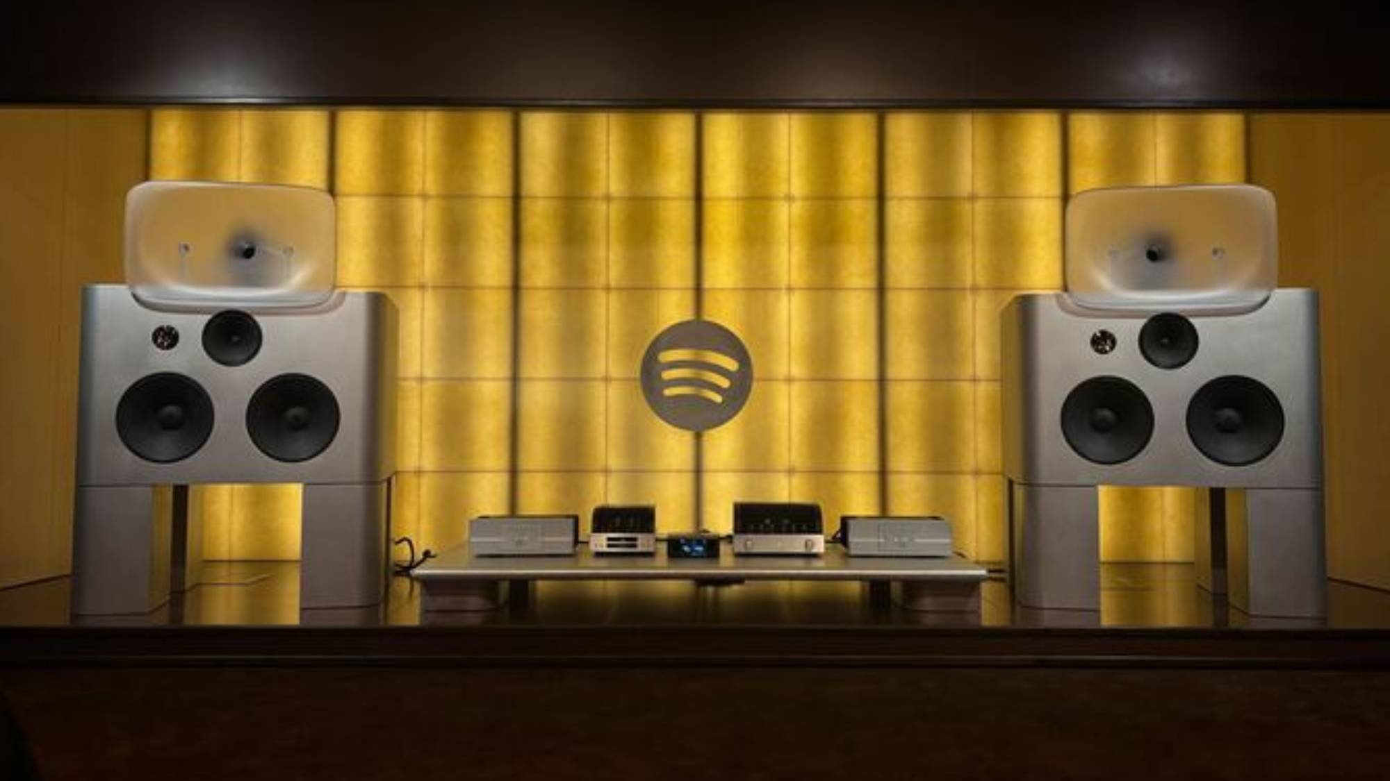 The stereo setup inside the Spotify Listening Lounge 