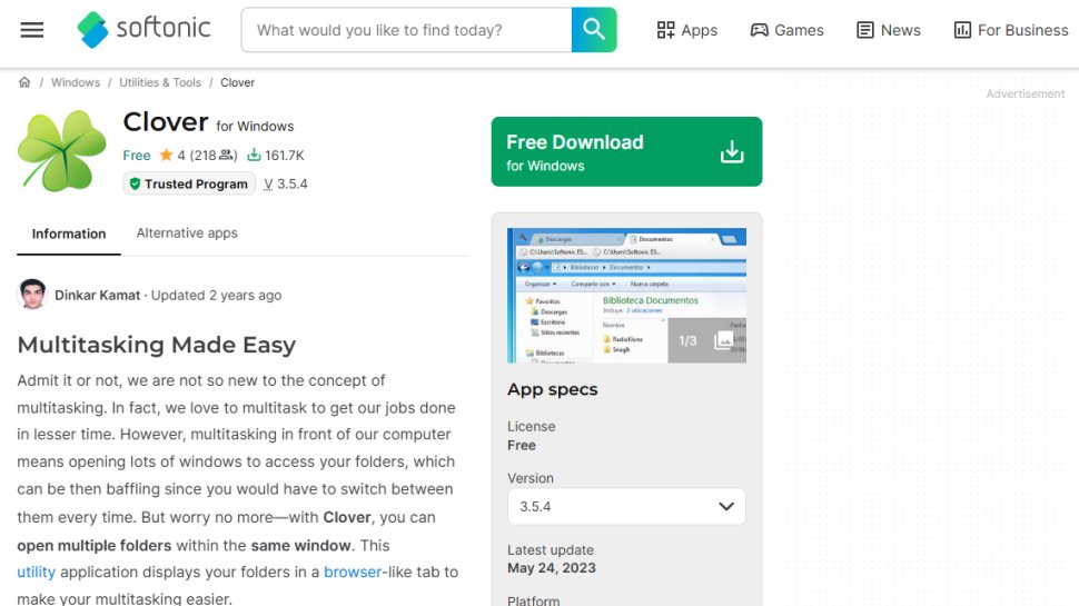Website screenshot of Clover (August, 2025)