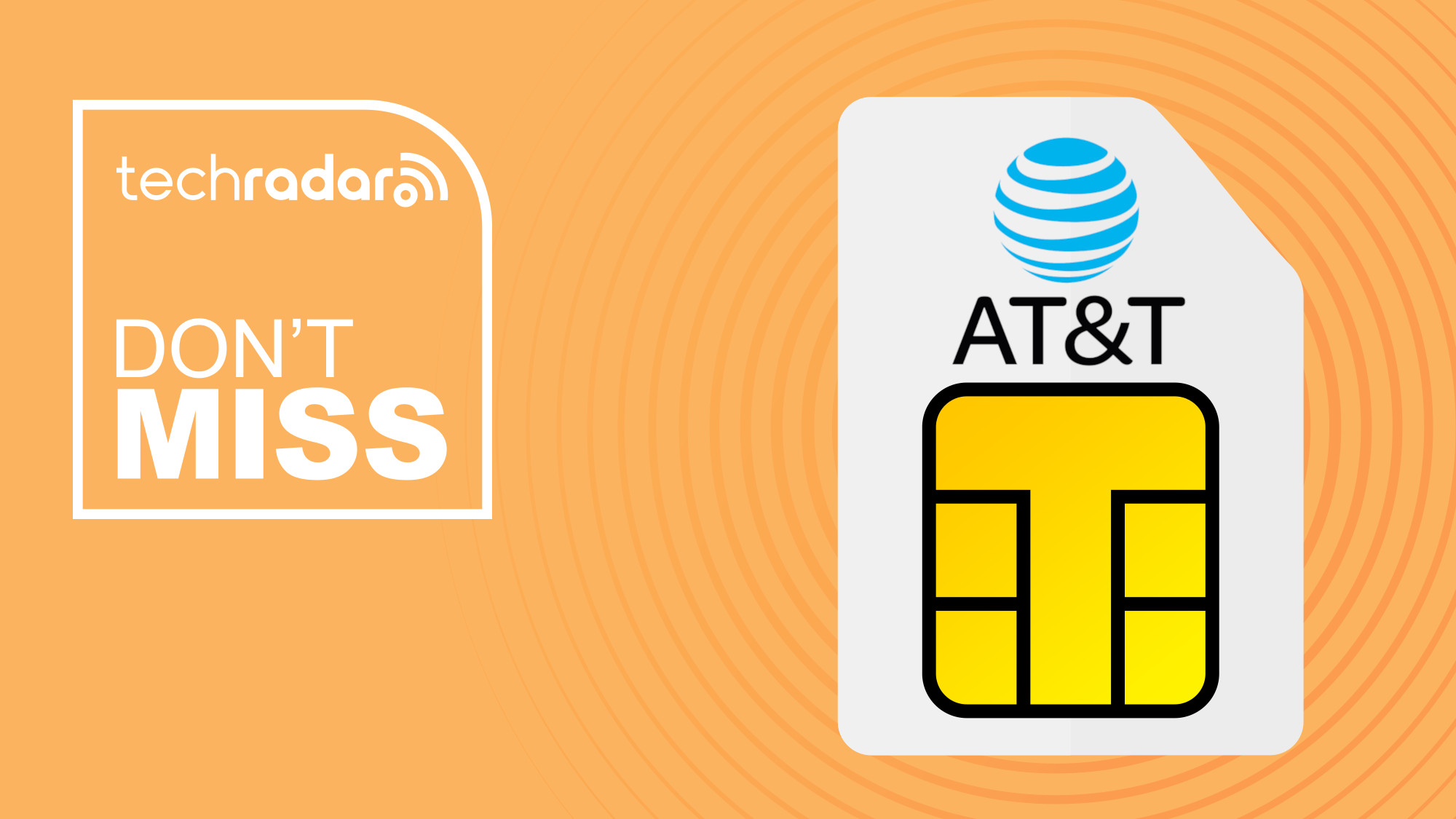 AT&amp;T branded sim card on orange background with don&#039;t miss text overlay