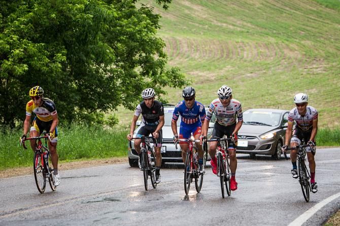 The breakaway group hits another one of today&rsquo;s rollers along the route