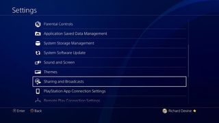 PlayStation streaming settings