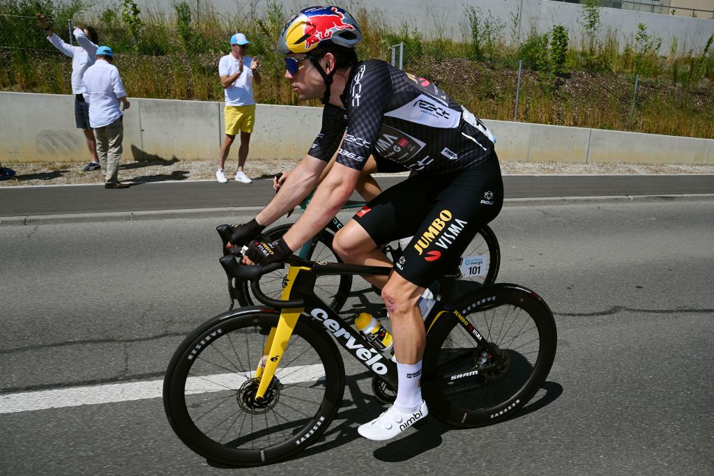 NOTTWIL SWITZERLAND JUNE 12 Wout Van Aert of Belgium and Team JumboVisma Black points jersey competes during the 86th Tour de Suisse 2023 Stage 2 a 1737km stage from Beromnster to Nottwil UCIWT on June 12 2023 in Nottwil Switzerland Photo by Dario BelingheriGetty Images