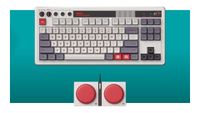 The NES themed 8BitDo Retro mechanical gaming keyboard on a blue background
