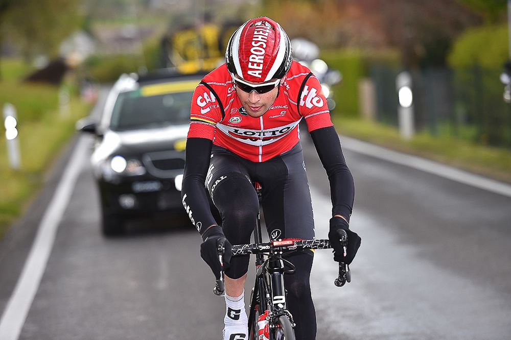 Lotto Soudal's Sander Armee tries his luck alone durng stage 4 at the Tour de Romandie