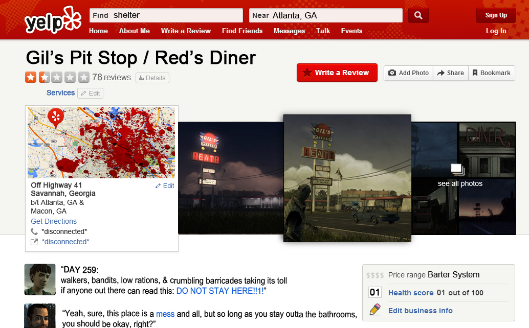 Gils Pit Stop / Reds Diner (The Walking Dead: 400 Days) by Wyatt - 2/5 stars