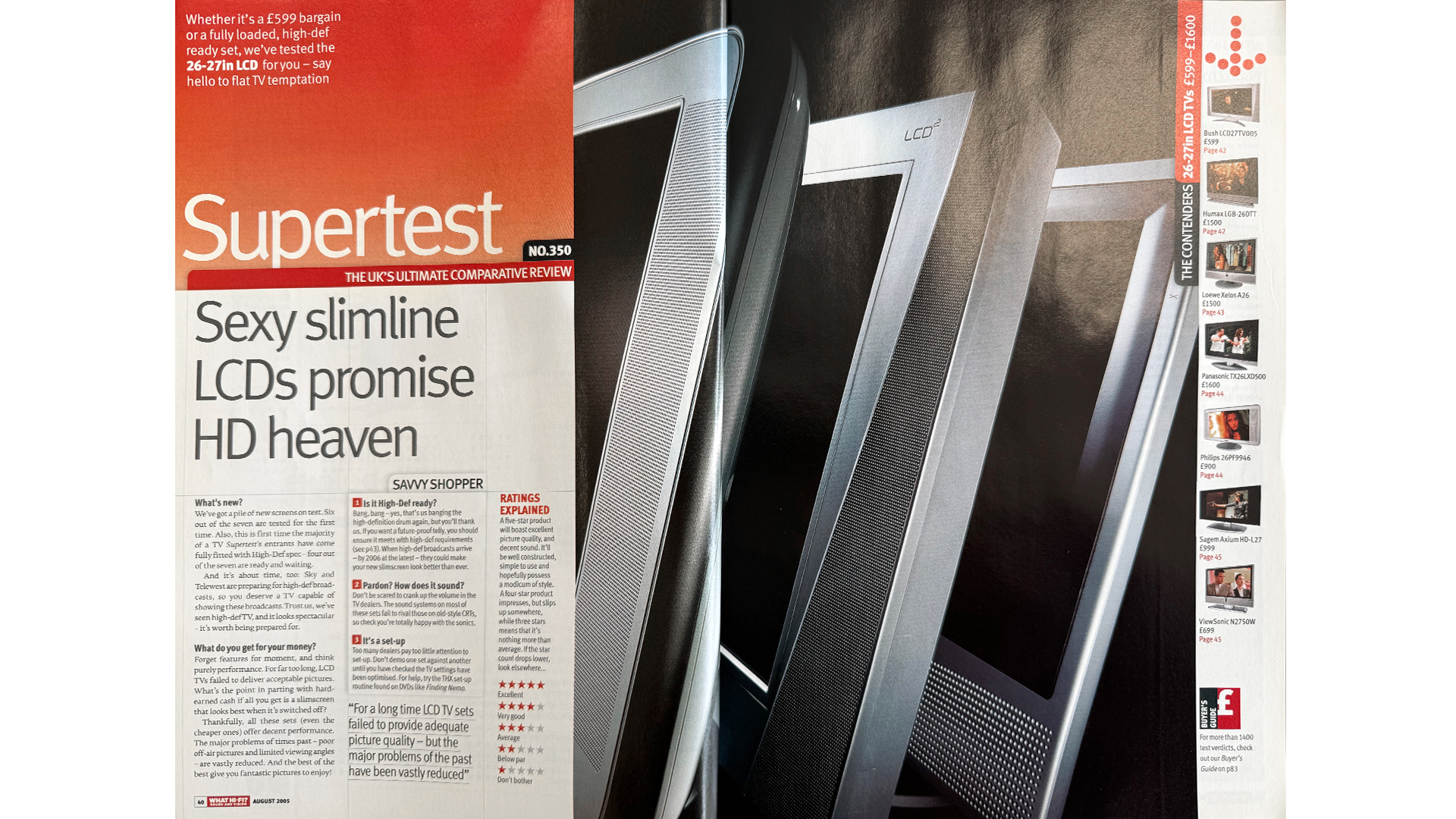 What Hi-Fi? August 2005 LCD TV test opening spread