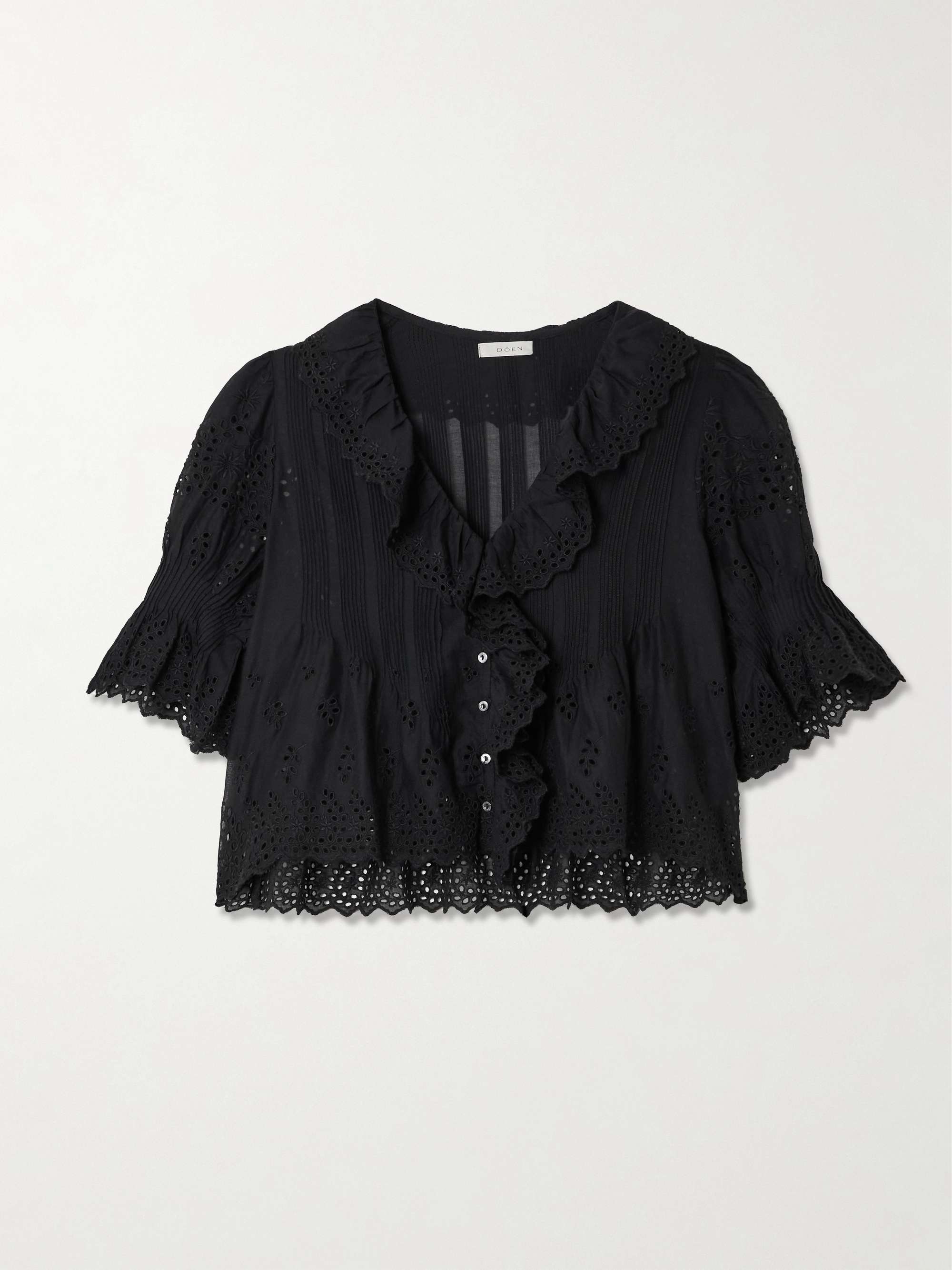 Henri Cropped Ruffled Pintucked Broderie Anglaise Cotton Top