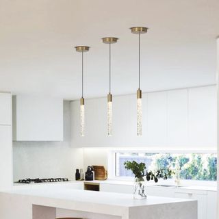 Solem 1-Light Modern Pendant Kitchen Island Crystal Led Light Cylinder Style