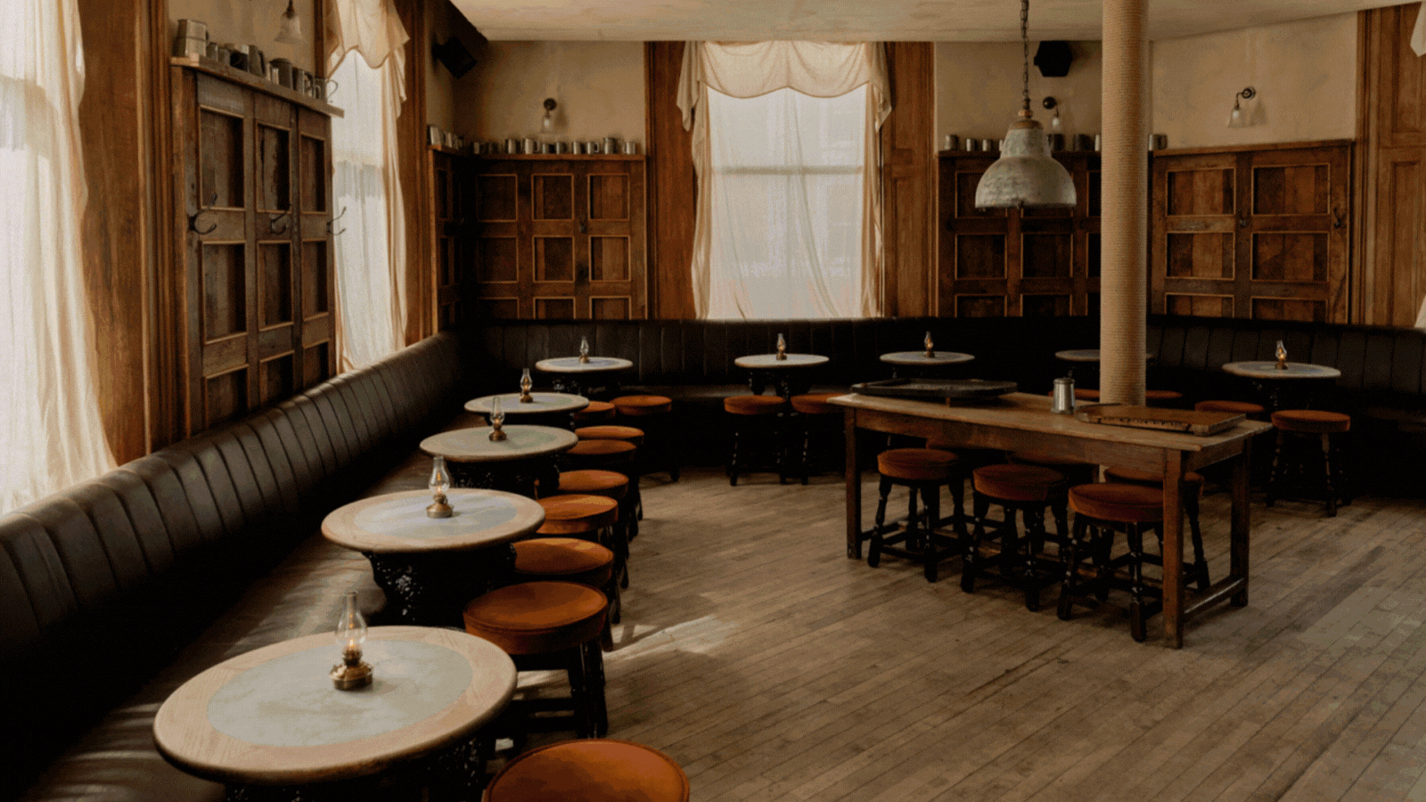 recurring gif spotlighting food, artful design destinations, pub interiors, and hands of people eating seen from above.