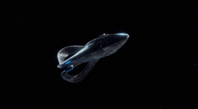 The Orville ship warps across space in "The Orville" Season 3, episode 2 "Shadow Realms"