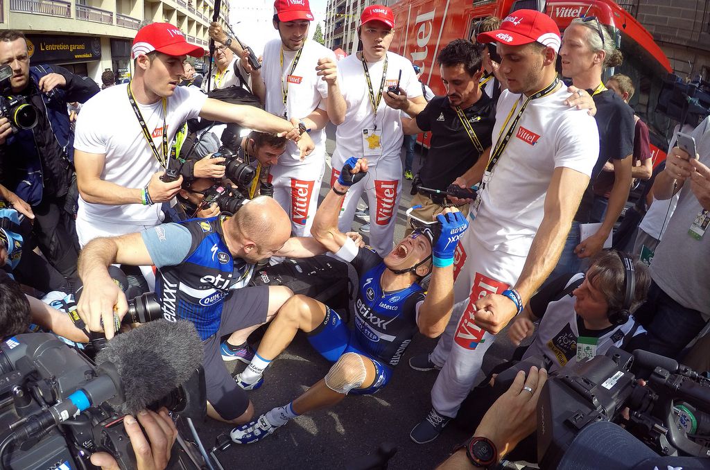 Marcel Kittel receives the news he's won the stage into Limoges