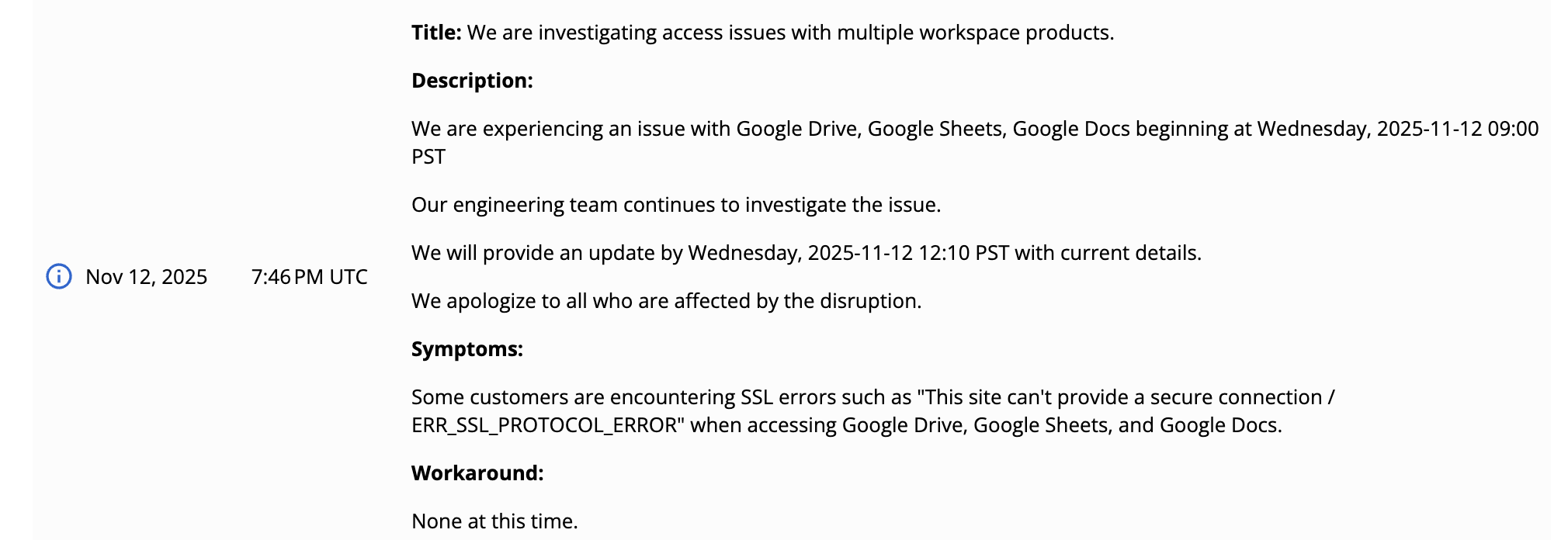 Google Workspace status