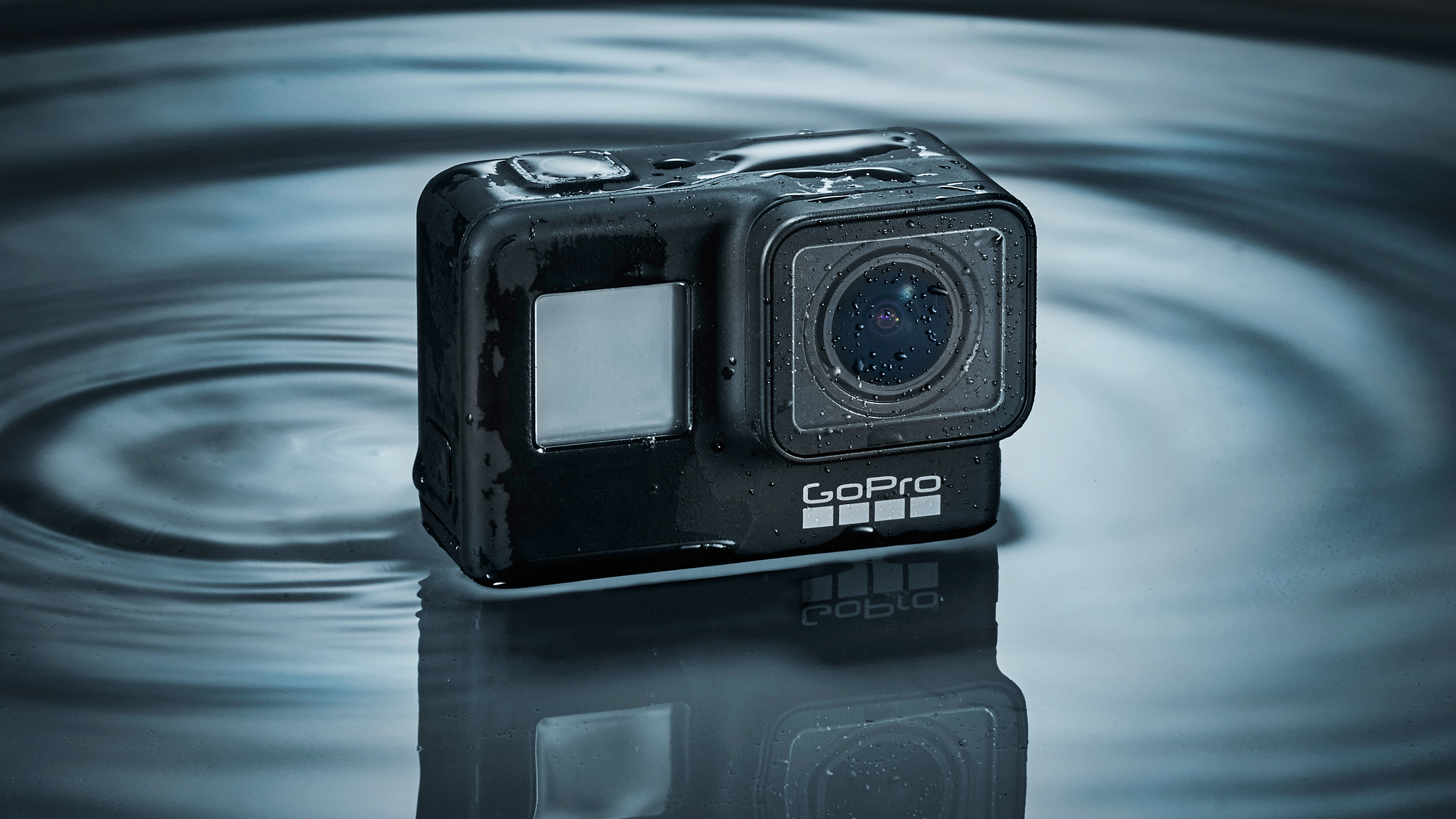 GoPro Hero7 sitting in a reflective pool