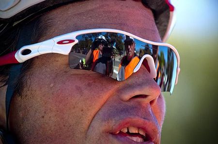 Stage winner Rhys Pollock (Drapac Porsche) is interviewed by media after the race in Ouyen.