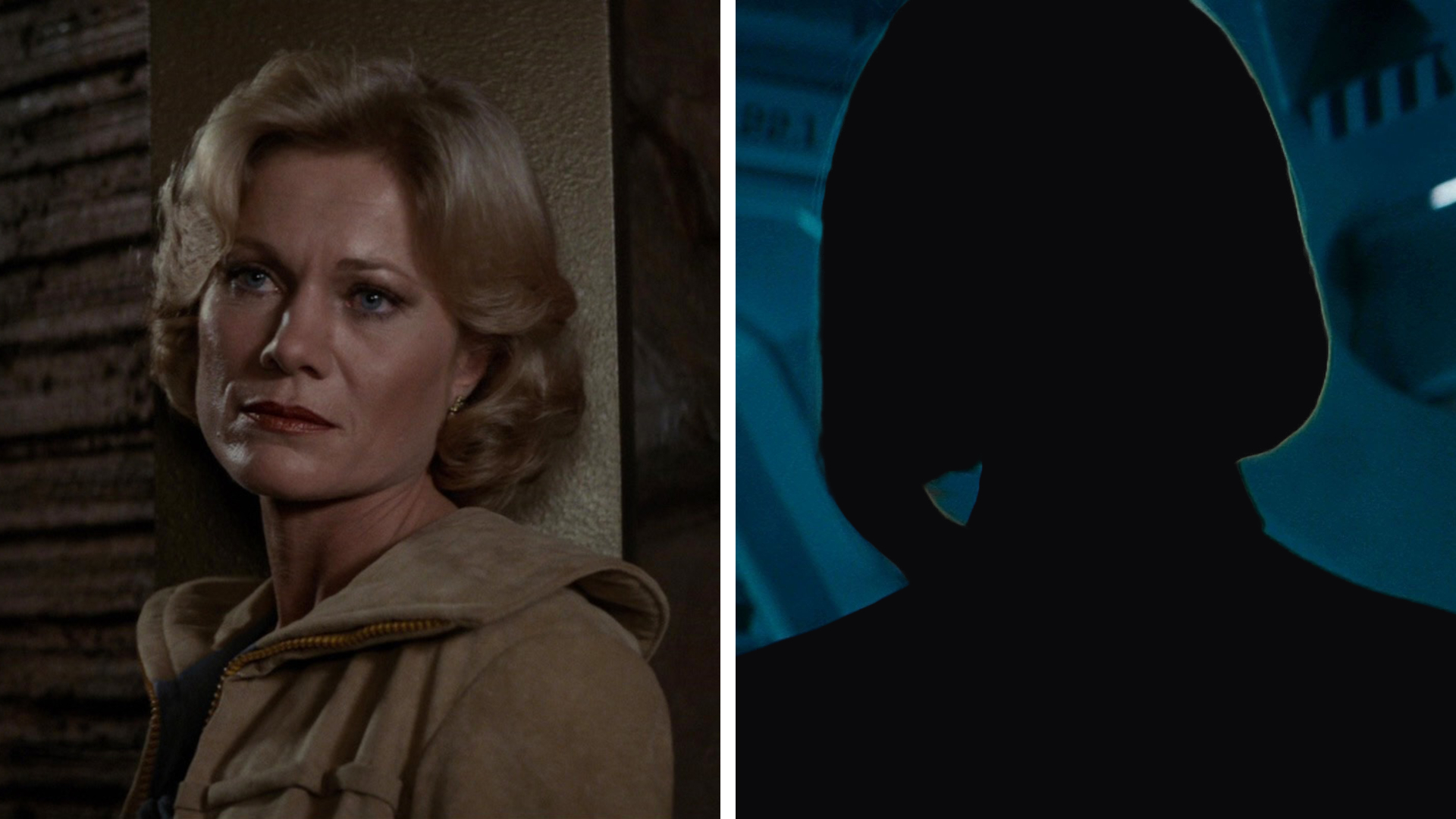 Split image showing Bibi Besch (Left) and a silhouette (Right). Bibi played played Carol Marcus in Star Trek: The Original Series, while the character has not yet been cast in Star Trek: Strange New Worlds.