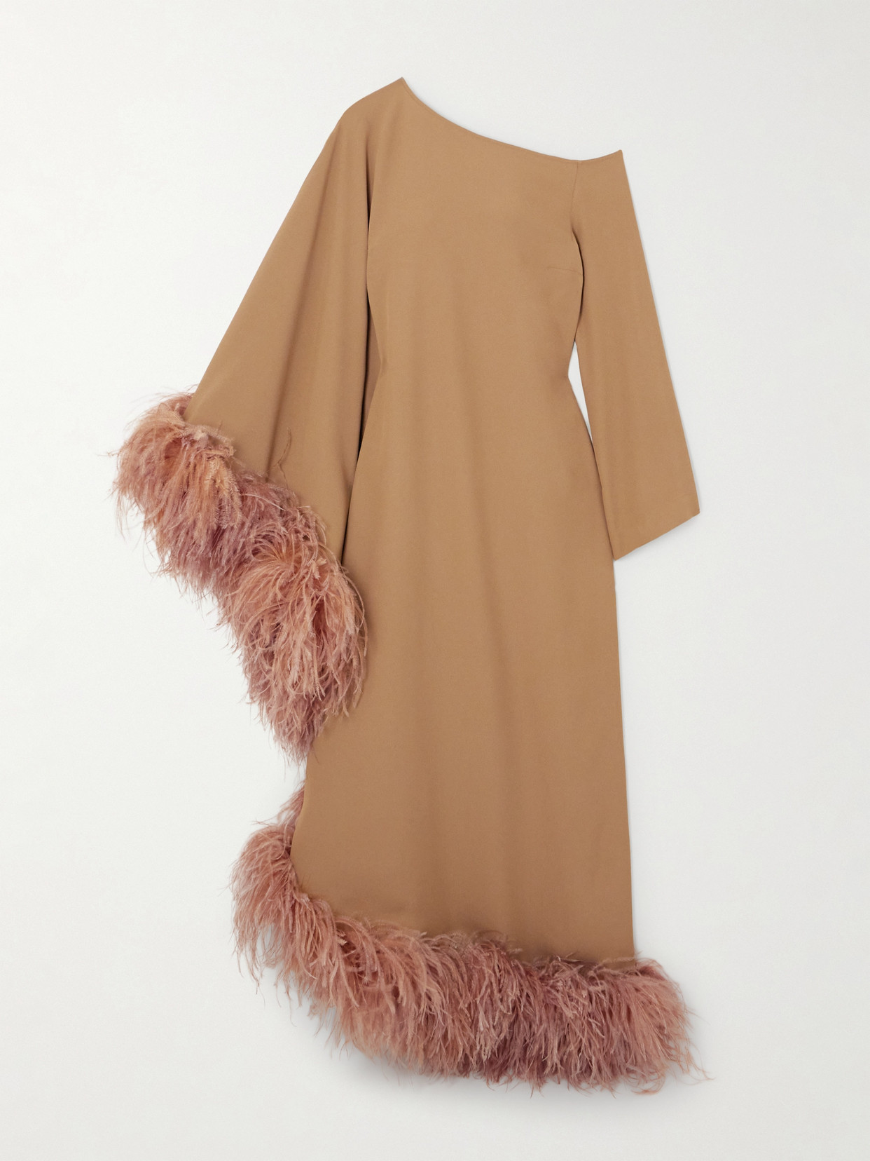 Ubud Extravaganza Feather-Trimmed Crepe Midi Dress
