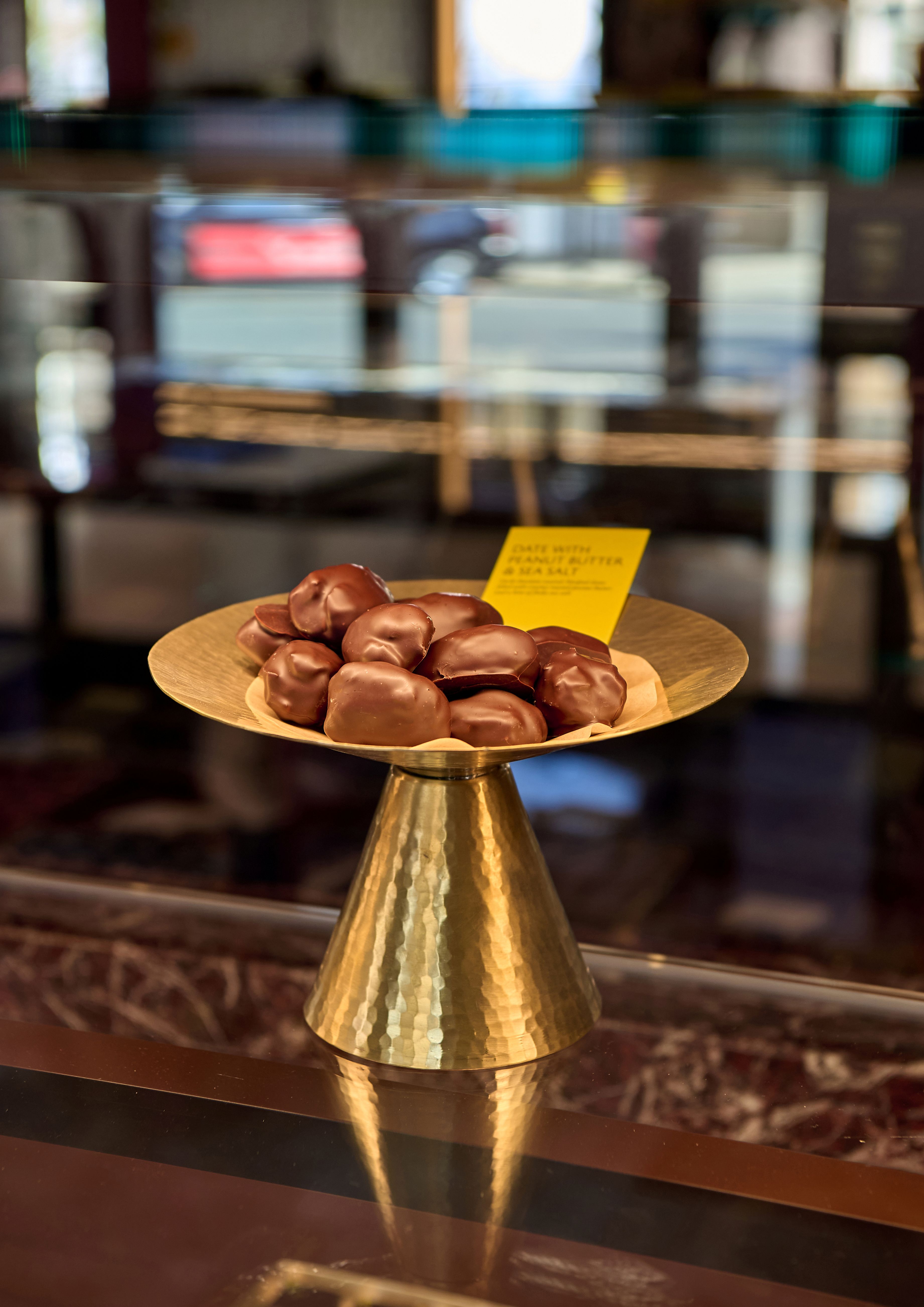 Chocolates on display at Makers chocolatier in Chelsea, London