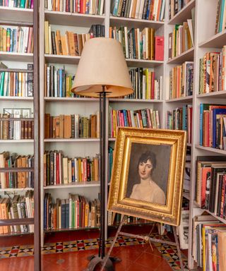 Rustic bookshelf with floor lamp