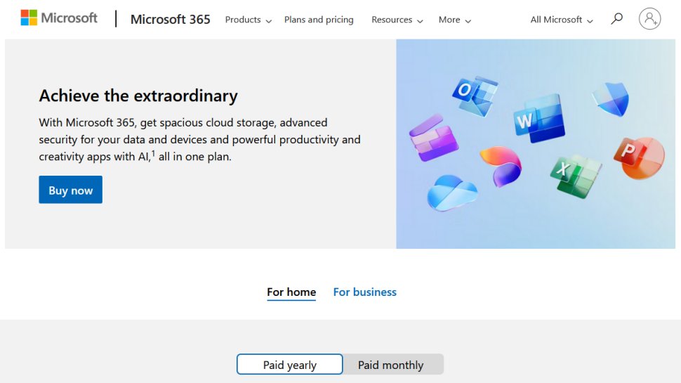 Microsoft 365 website screenshot (August 2025).