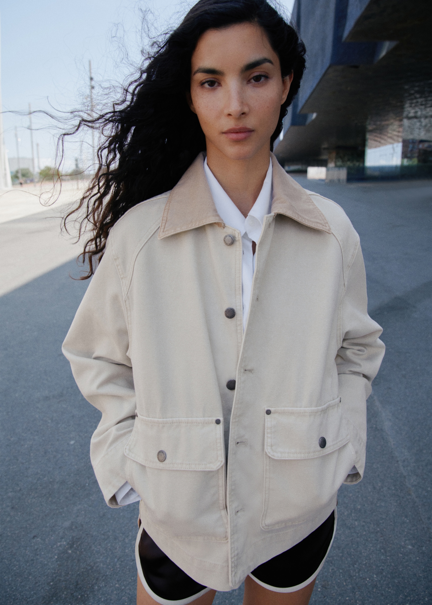 MANGO Denim Parka With Contrasting Collar