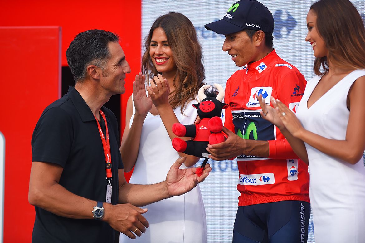 Nairo Quintana (Movistar) in red at the Vuelta
