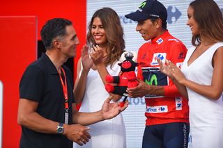 Nairo Quintana (Movistar) in red at the Vuelta