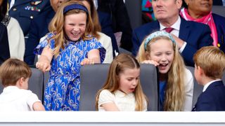 Prince George, Princess Charlotte, Prince Louis, Mia Tindall and Savannah Phillips during the Platinum Jubilee weekend