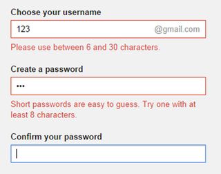 Gmail analyses your password when you type it in and gives instant feedback